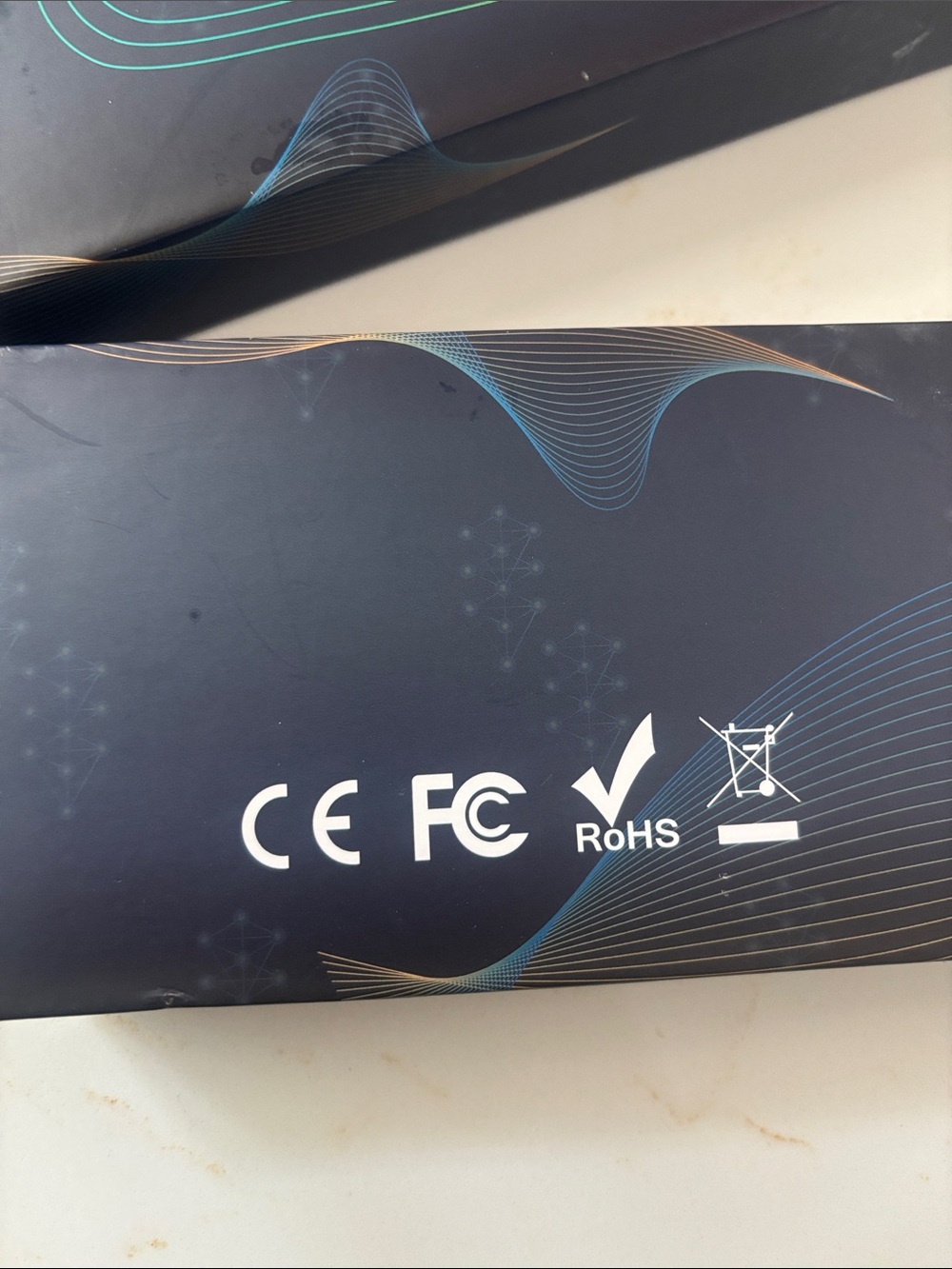 Electronic Accessory Box with CE, FCC & RoHS Logos - Black/Blue